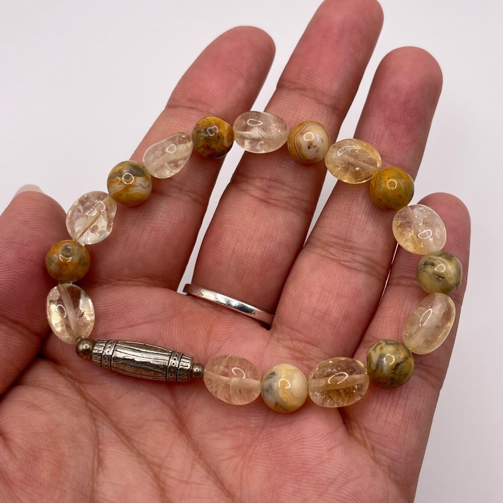 Citrine & Botswana Agate Crystal Stretch Bracelet